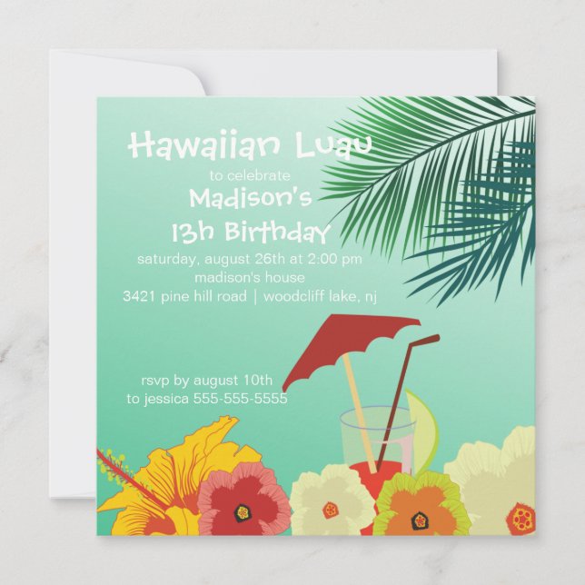 Hawaiian Luau Birthday Party Invitation (Front)