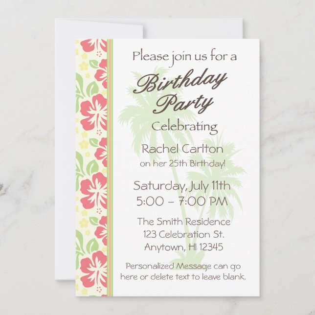 Hawaiian Luau Birthday Party Invitation (Front)