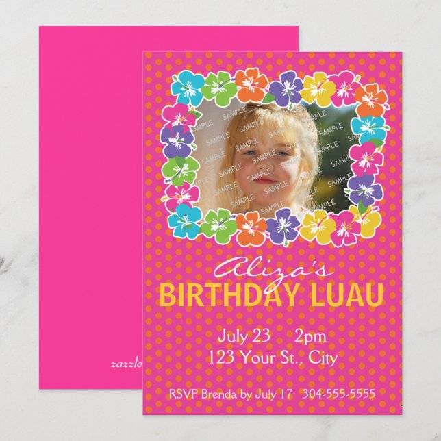 Hawaiian Luau Birthday Party Invitation (Front/Back)