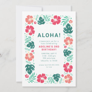 Hawaiian Luau Birthday Party Invitations 