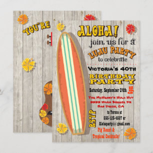 Hawaiian Luau Birthday Party Invitations