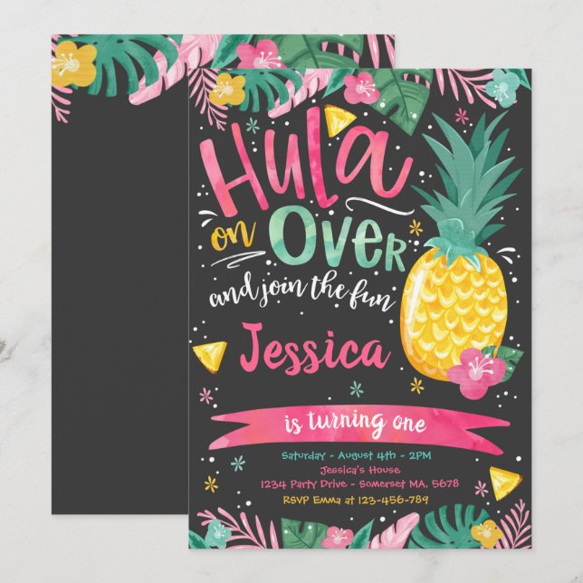 Hawaiian Luau Birthday Party Pineapple Luau Pool Invitation (Front/Back)