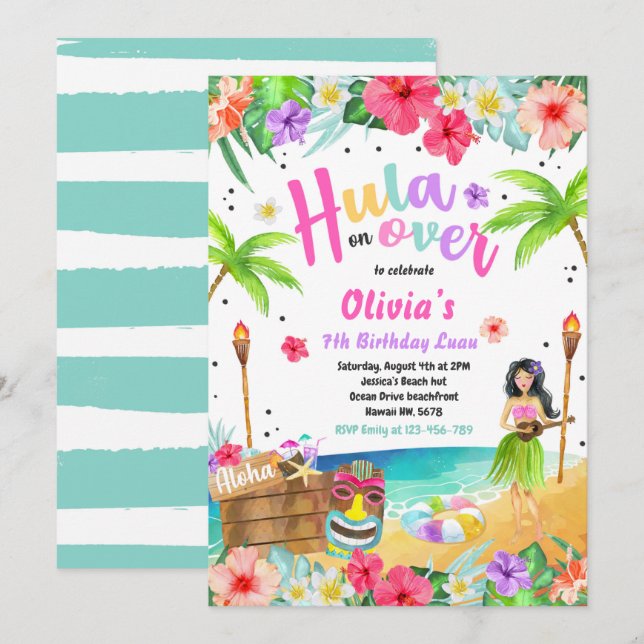 Hawaiian Luau Birthday Party Tropical Birthday Invitation (Front/Back)