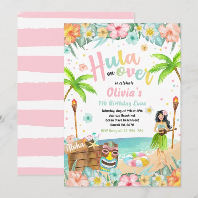 Hawaiian Luau Birthday Party Tropical Birthday Invitation (Front/Back)