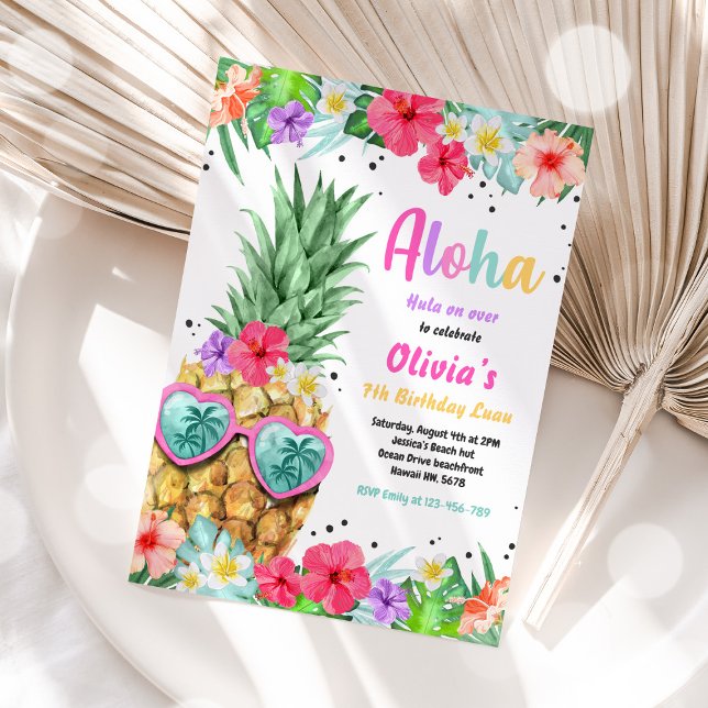 Hawaiian Luau Birthday Pineapple Pool Party Invitation (Creator Uploaded)