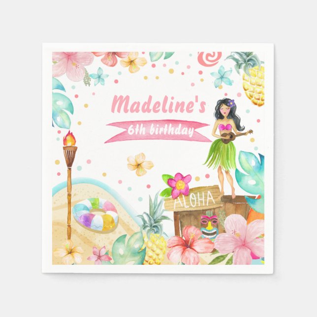 Hawaiian Luau Birthday Tropical Pool Party Pastel  Napkin (Front)