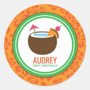 Hawaiian Luau Coconut Birthday Baby Shower Classic Round Sticker