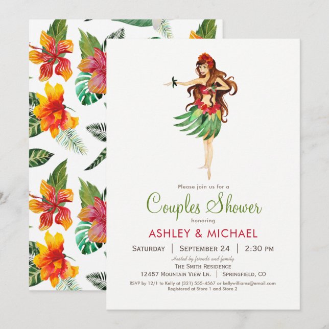 Hawaiian Luau Couples Shower Invitation (Front/Back)