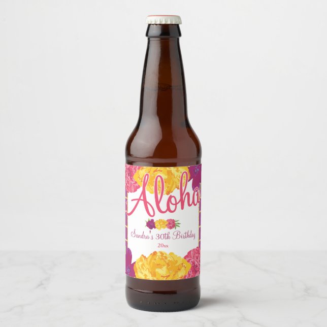 Hawaiian Luau, Floral Beer Bottle Label (Front)