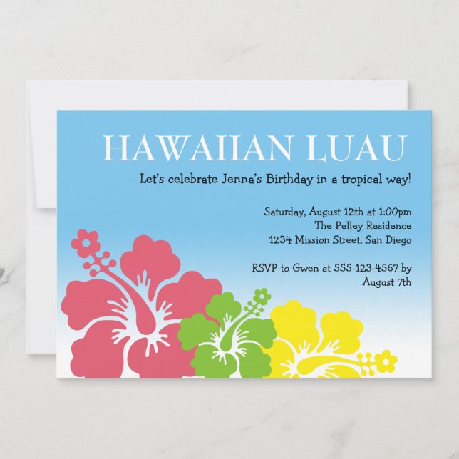 Hawaiian Luau hibiscus flowers tropical island Invitation (Front)