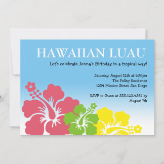 Hawaiian Luau hibiscus flowers tropical island Invitation