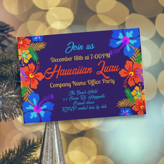 Hawaiian Luau Holiday Party Hibiscus Border Invitation (Creator Uploaded)