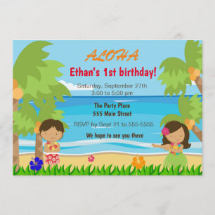 Hawaiian luau kids birthday party invitation