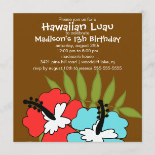 Hawaiian Luau Party Birthday Invitation
