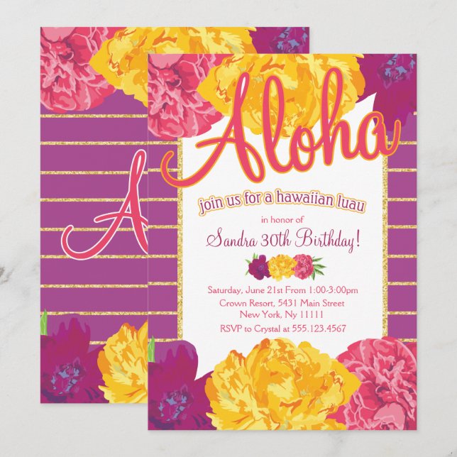 Hawaiian Luau Party Invitations (Front/Back)