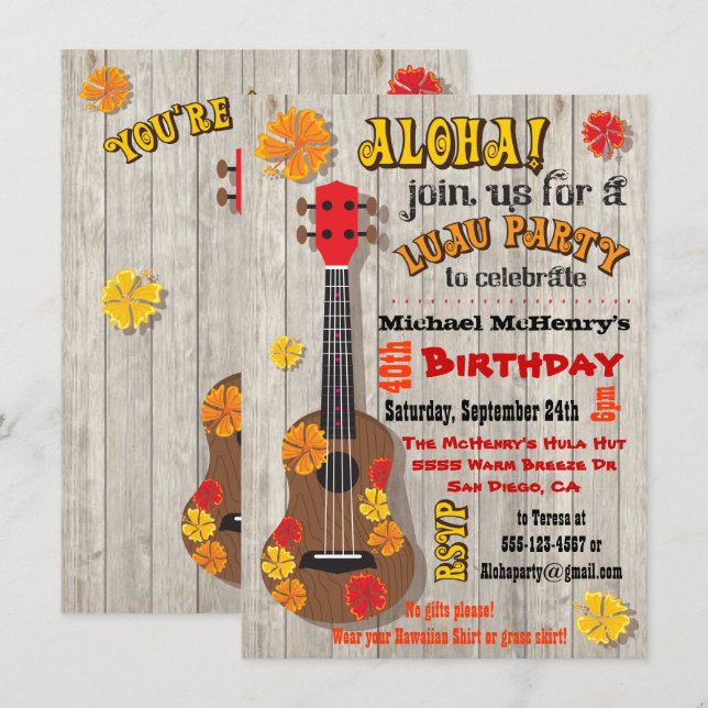 Hawaiian Luau Party Invitations (Front/Back)