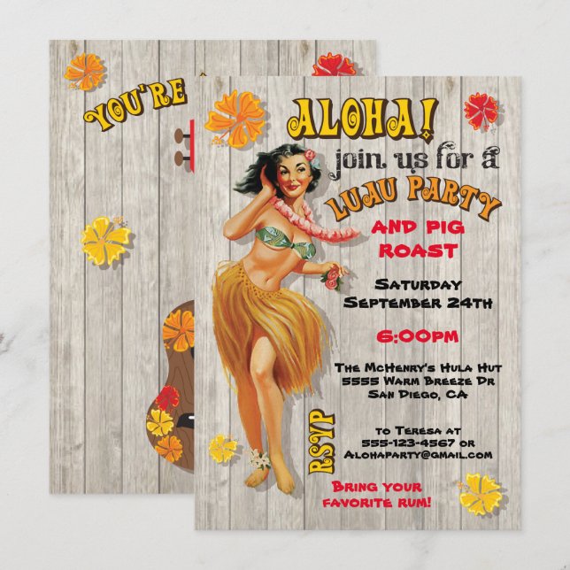 Hawaiian Luau Party Invitations (Front/Back)