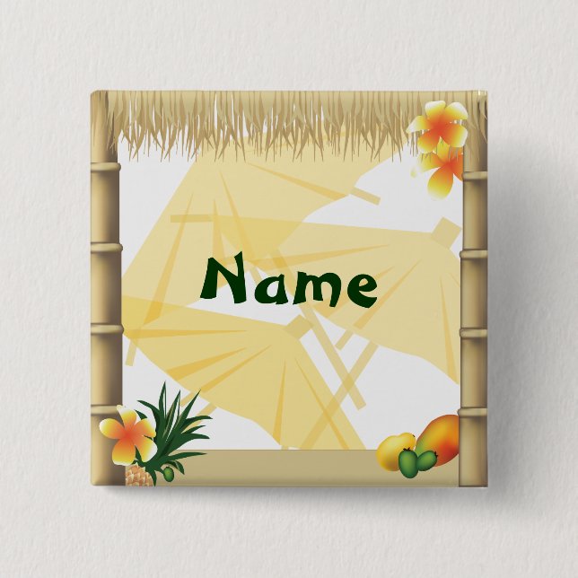 Hawaiian Luau Party Name Button (Front)