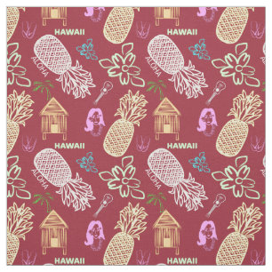 Hawaiian Luau Patterned Red Fabric