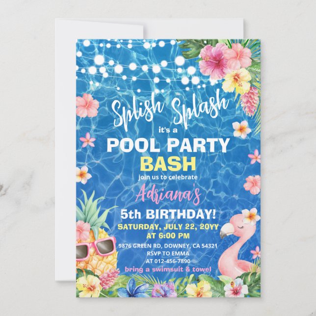 Hawaiian Luau Pineapple Pool Party Girl Birthday Invitation (Front)