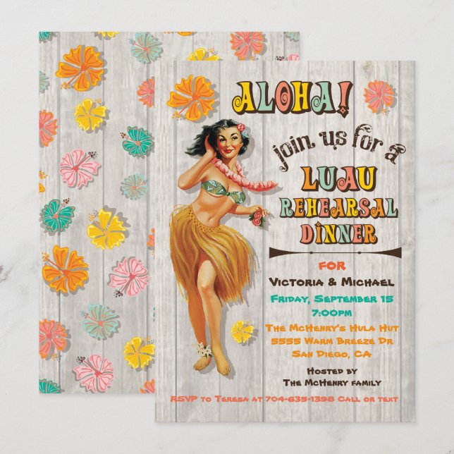 Hawaiian Luau Rehearsal Dinner Invitations (Front/Back)