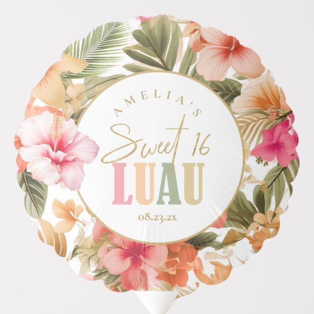Hawaiian Luau Sweet Sixteen Floral Pattern ID1092 Balloon (Front)