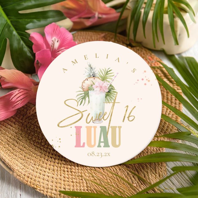 Hawaiian Luau Sweet Sixteen ID1092 Round Paper Coaster (Creator Uploaded)