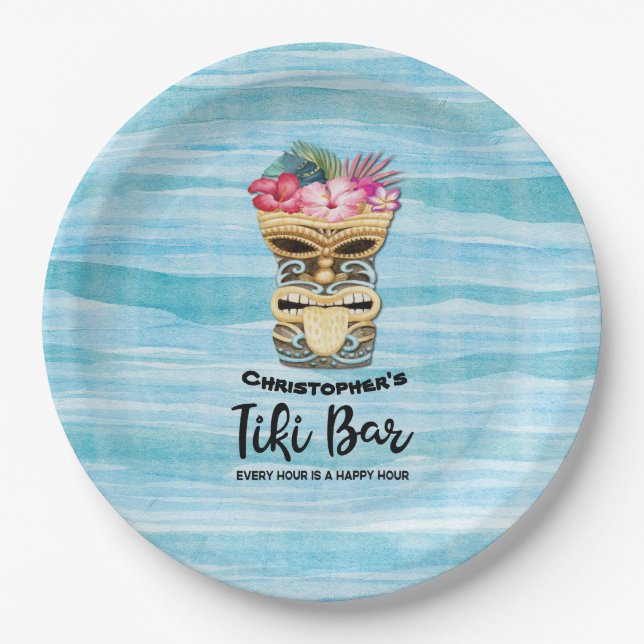 Hawaiian Luau Tiki Bar Party  Paper Plate (Front)