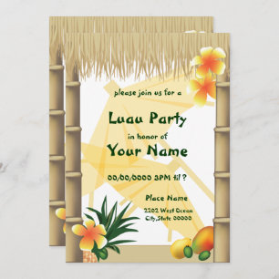 Hawaiian Luau Tiki Hut Tropical Party Invitation