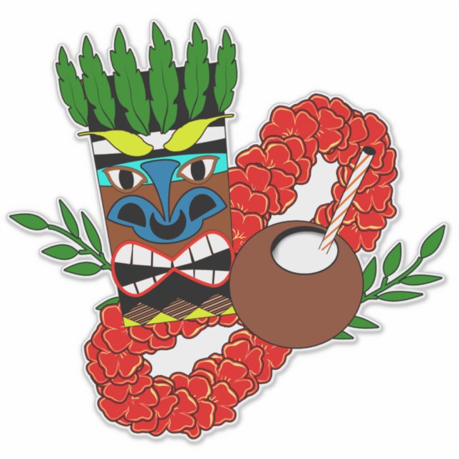 Hawaiian Luau Tiki Lei Coconut Totem (Front)