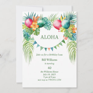 Hawaiian Luau Tropical Birthday Party Invitation