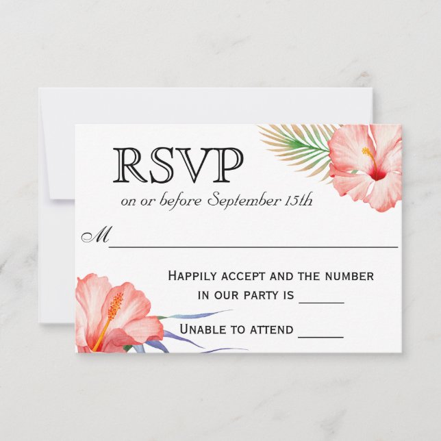 Hawaiian Luau Tropical Floral Wedding RSVP (Front)