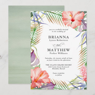 Hawaiian Luau Tropical Island Floral Wedding Invitation