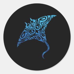 Hawaiian Manta Ray Tribal Polynesian Tattoo Pacifi Classic Round Sticker