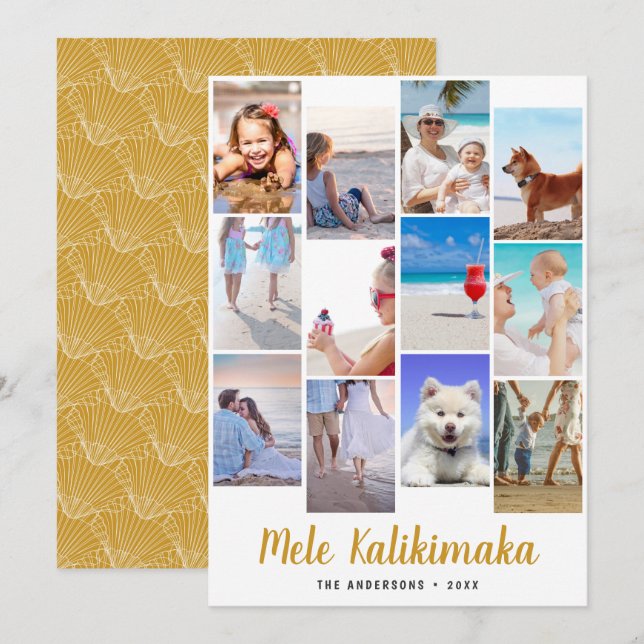 Hawaiian Mele Kalikimaka Christmas Photo Collage Holiday Card (Front/Back)