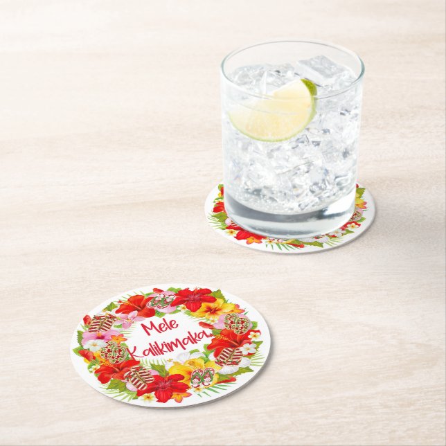 Hawaiian Mele Kalikimaka Floral Wreath Coasters (Insitu)