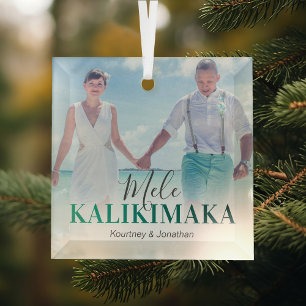 Hawaiian Mele Kalikimaka Photo Glass Tree Decoration