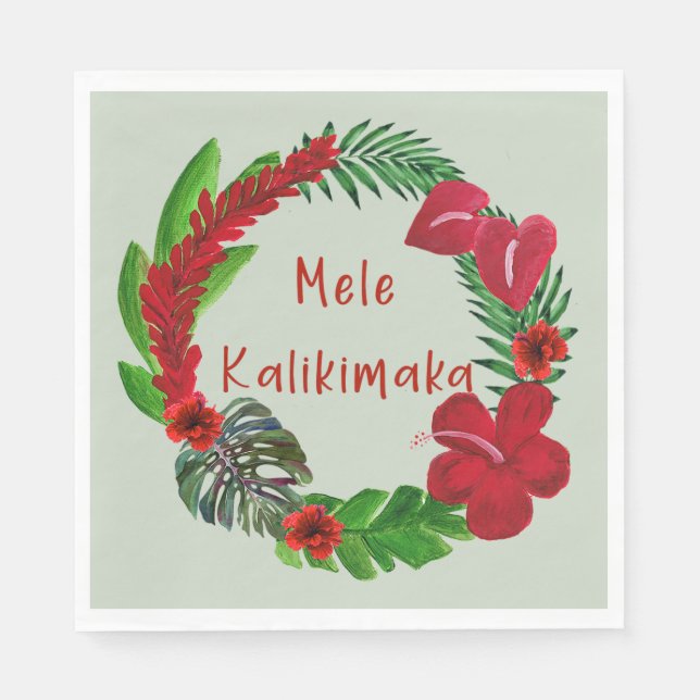 Hawaiian Mele Kalikimaka Tropical Wreath Napkins (Front)