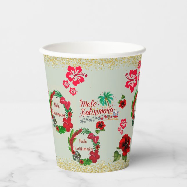 Hawaiian Mele Kalikimaka Tropical Wreath  Paper Cu Paper Cups (Front)