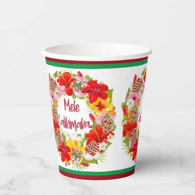 Hawaiian Mele Kalikimaka Tropical Wreath Paper Cup (Front)