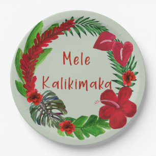 Hawaiian Mele Kalikimaka Tropical Wreath Paper Pl Paper Plate