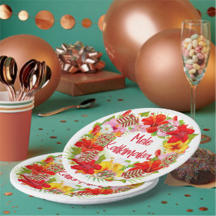 Hawaiian Mele Kalikimaka Wreath Paper Plate