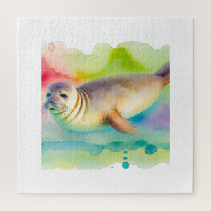 Hawaiian monk seal 211024AREF134 - Watercolor Jigsaw Puzzle