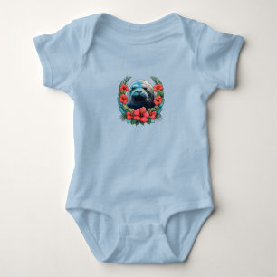 Hawaiian Monk Seal And Red Hibiscus Blooms Baby Bodysuit