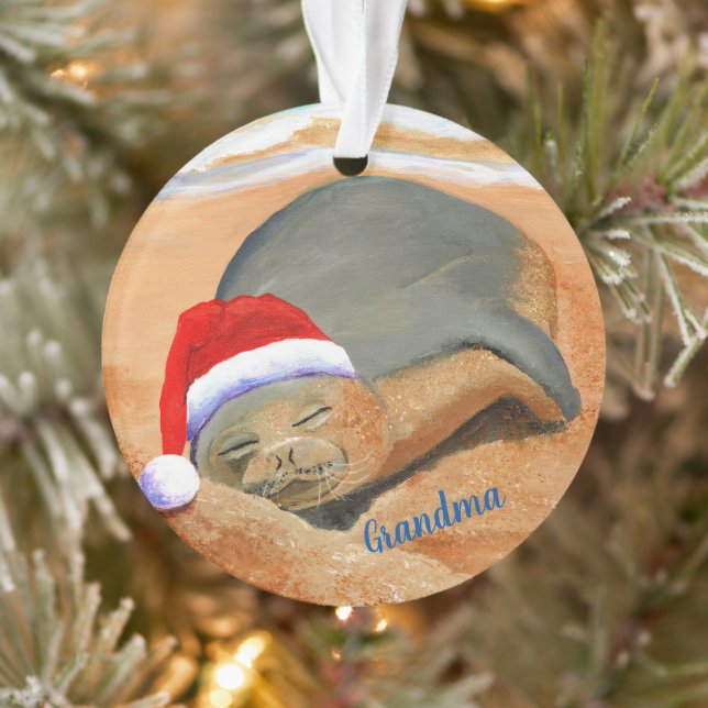 Hawaiian Monk Seal Christmas Mele Kalikimaka Ornament (Tree)