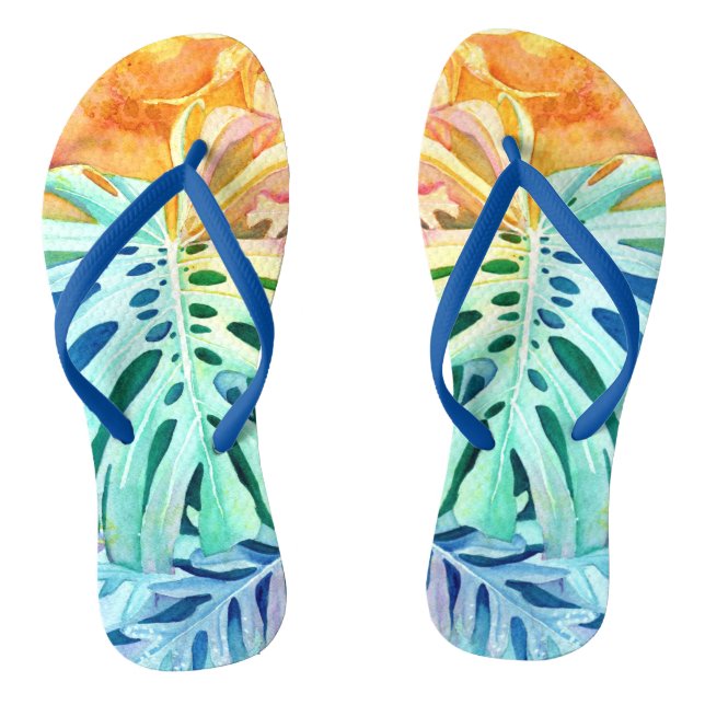 Hawaiian Monstera Rubber Slippers Flip Flops (Footbed)