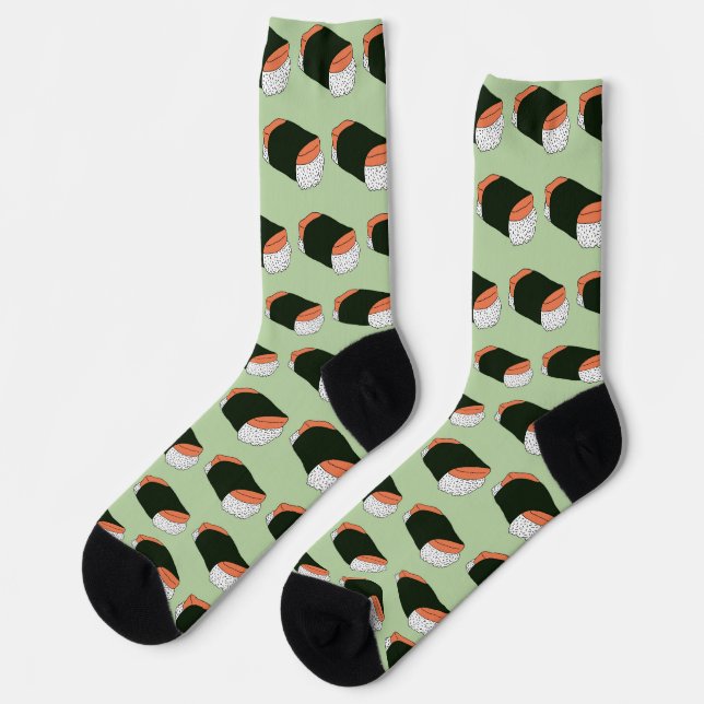 Hawaiian Musubi Sushi Food Patterned Socks (Left)