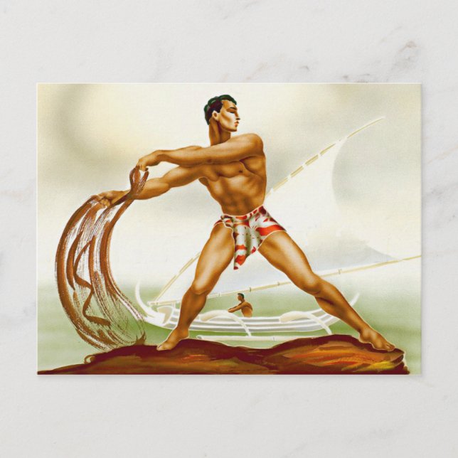 Hawaiian Net Fisherman Postcard (Front)