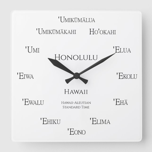 Hawaiian Numbers Custom City Country Time Zone Square Wall Clock (Front)