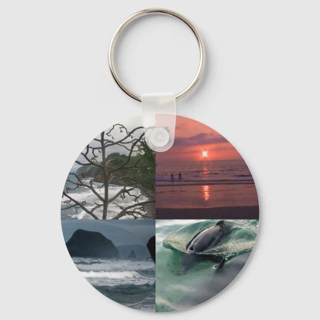 Hawaiian Ocean Beach Tree Photo View Key Ring (Front)